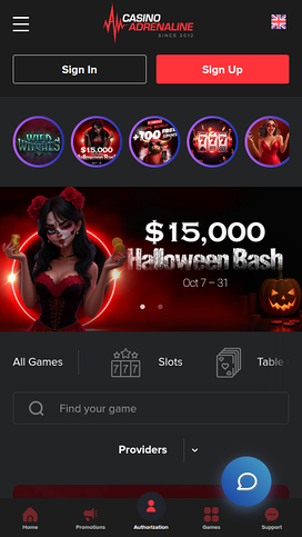 Casino Adrenaline Mobile Homepage