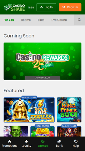 Pagina iniziale di Casino Share per desktop