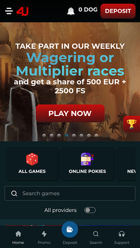 Casino4U Mobile Homepage