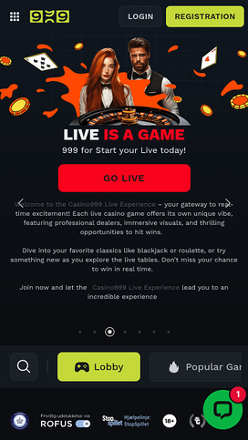 Casino999 Mobile Homepage