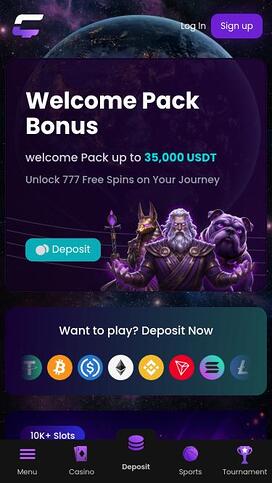 Página de inicio móvil de CasinoCrypto.io