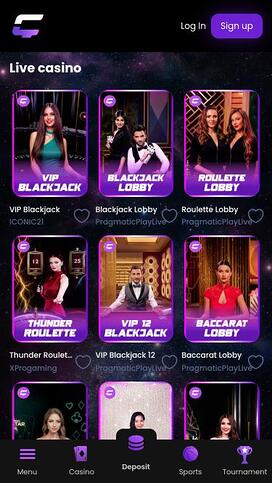 Página móvil con crupier en vivo de CasinoCrypto.io