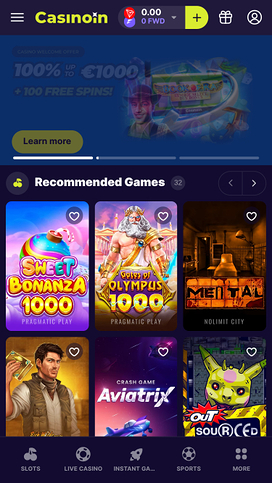 Casinoin Homepage Mobile