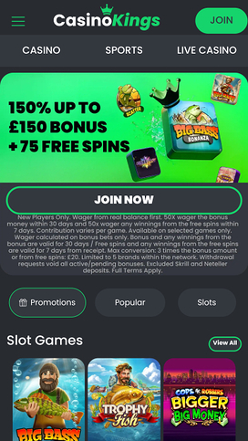 CasinoKings.com Homepage Mobile