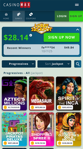 Jackpot móvil de CasinoMax