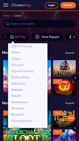 Casinomega game developers mobile