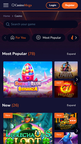 Casinomega games mobile