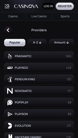 Casinova Casino game developers mobile