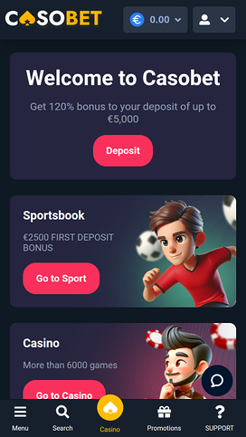 Casobet Casino Mobile Homepage