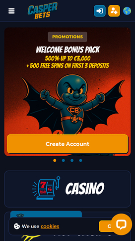 Página de inicio móvil del casino Casper Bets
