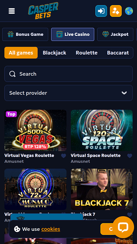 Casino móvil con crupier en vivo de Casper Bets