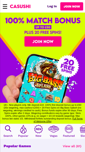 Casushi Casino Homepage Mobile