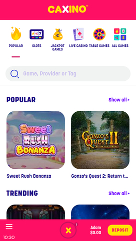 Caxino Casino Homepage Mobile