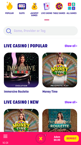 Caxino Casino Live Dealer Mobile