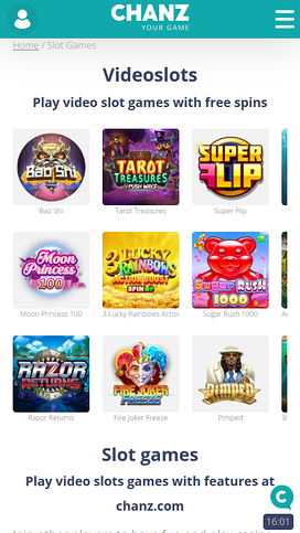 Chanz Casino spel mobil