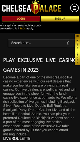 Chelsea Palace Casino live dealer mobile