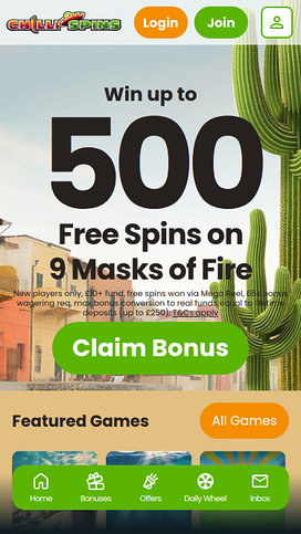 Chilli Spins Casino Mobile Homepage