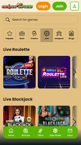 Chilli Spins Casino Mobile Live Dealer