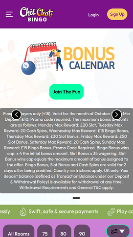 Chitchat Bingo Mobile Homepage