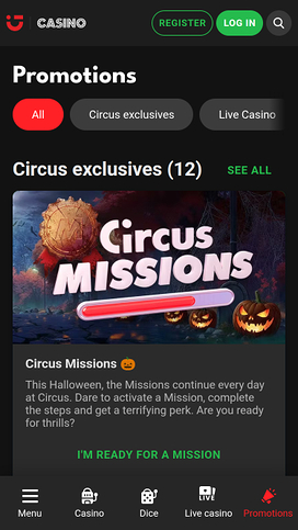 Circus.be Casino Promotions Mobile