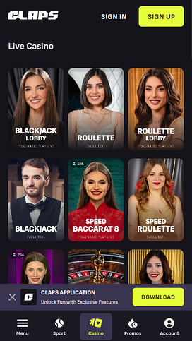 Live Dealers screenshot of Claps Casino for Mobile