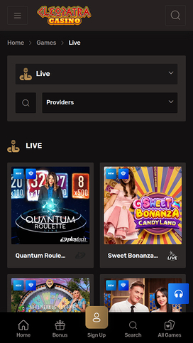 Cleopatra Casino Live Dealer Mobile