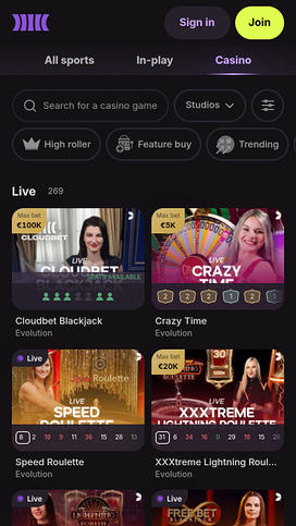 Cloudbet Casino Live Dealer Mobile