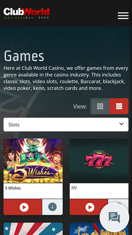 Club World Casino Games Mobile