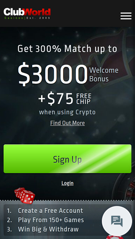 Club World Casino Homepage Mobile