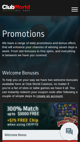 Club World Casino Promotions Mobile