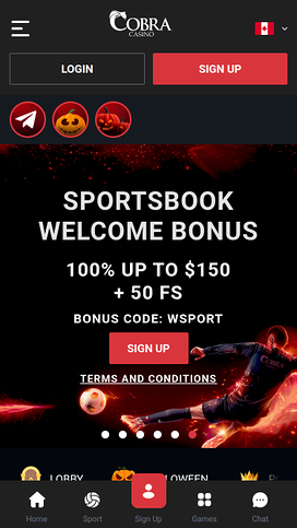Cobra Casino Homepage Mobile