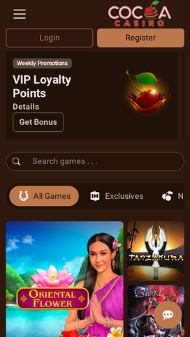 Cocoa Casino Homepage Mobile