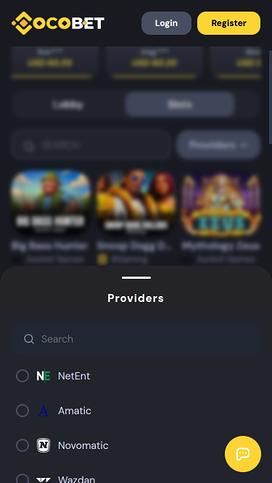 Captura de pantalla móvil de los desarrolladores del juego Cocobet Casino