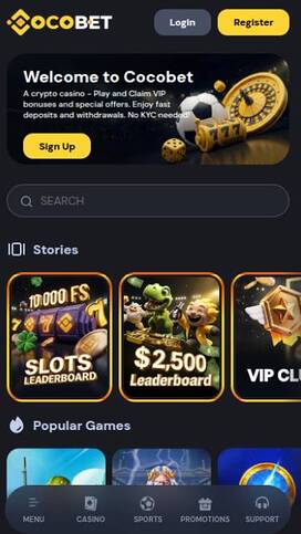 Captura de pantalla de la página principal móvil de Cocobet Casino