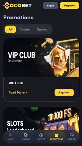 Captura de pantalla de la página móvil de promociones de Cocobet Casino