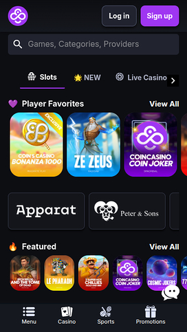 Homepage screenshot of CoinCasino for Mobile