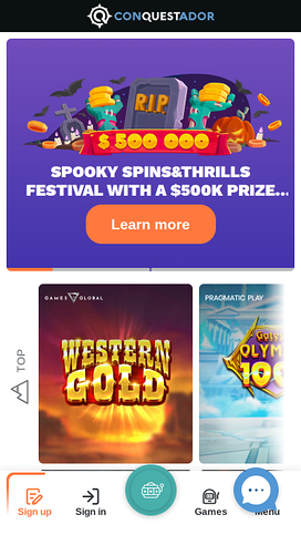 Conquestador Casino Homepage Mobile