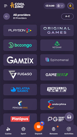 Desarrolladores de juegos móviles de Coolzino Casino