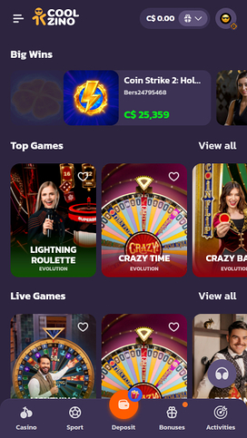 Casino móvil Coolzino con crupier en vivo