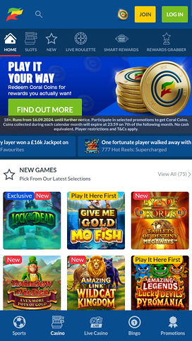 Coral Casino Homepage Mobile