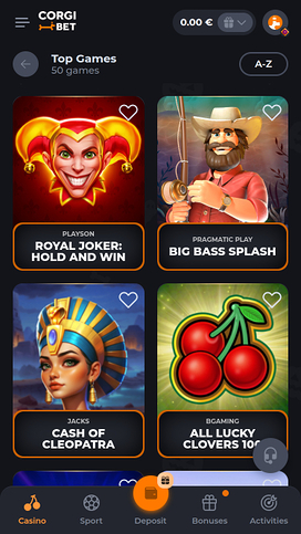 Corgibet Casino Games Mobile