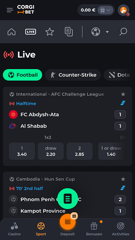 Corgibet Casino Live Sports Mobile