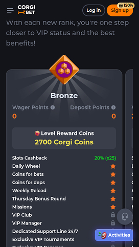 Screenshot of Corgibet Casino VIP Program for Mobile