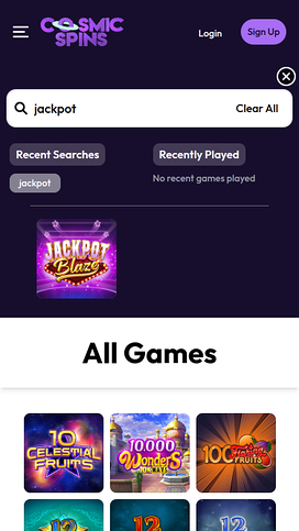 Cosmic Spins Casino Jackpot Mobile