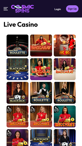 Cosmic Spins Casino Live Dealer Mobile