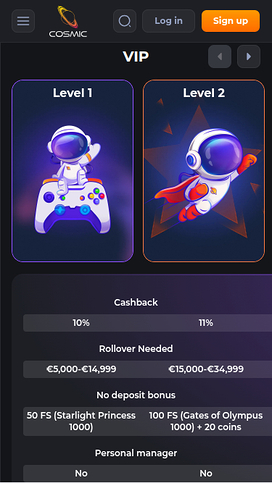 CosmicSlot Casino Mobile VIP Program