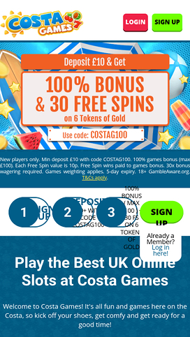 Costa Games Casino Homepage Mobile
