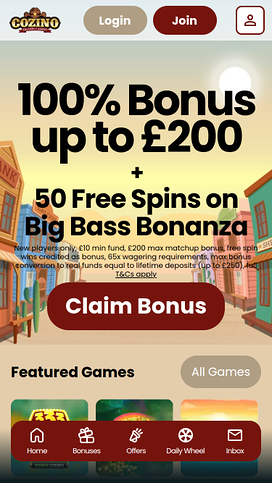 Cozino Casino Homepage Mobile