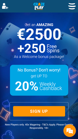 Craze Play Casino Homepage Mobile