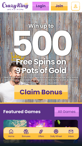 Crazy King Casino Mobile Homepage